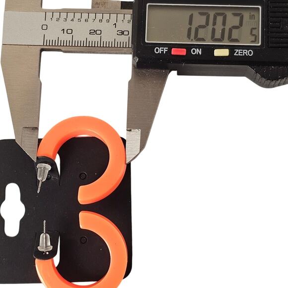 Orange Hoop Earrings 1.2" Retro 1980s Neon Chunky Pierced Acrylic Gift Bag Y2K - Picture 5 of 7